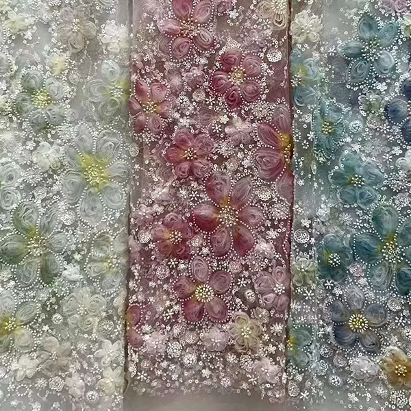 3d band blomma broderi nättyg med paljetter och pärlor