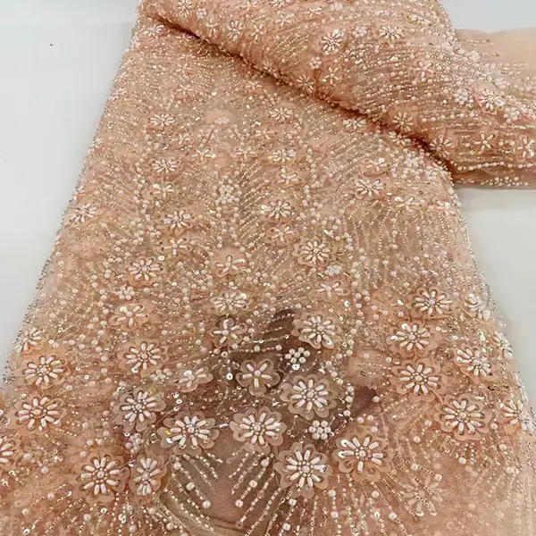Luxury Heavy Made Brodery Tulle Beads spetsnät med pärlstyg