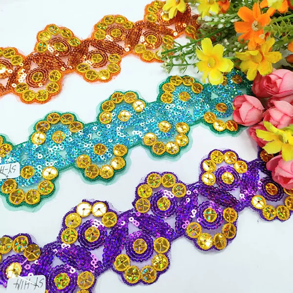 Broderi multicolor paljetter mesh spets trimning