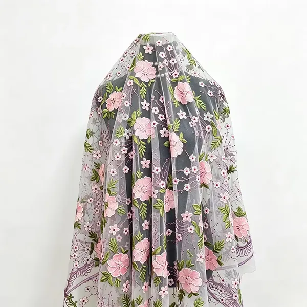 Vintage Multi Color Embroidery Mesh Lace Fabric For Dresses