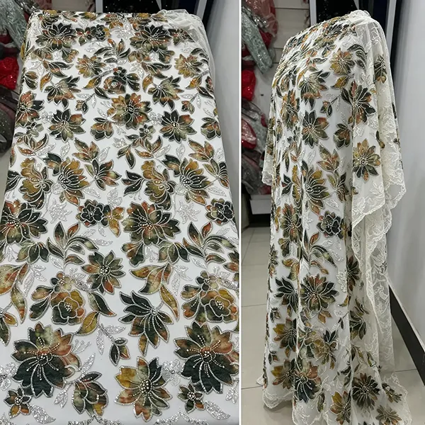 Vintage Multi Color Embroidery Mesh Lace Fabric For Dresses
