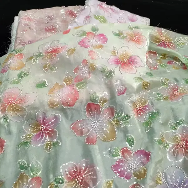 Vintage Multi Color Embroidery Mesh Lace Fabric For Dresses