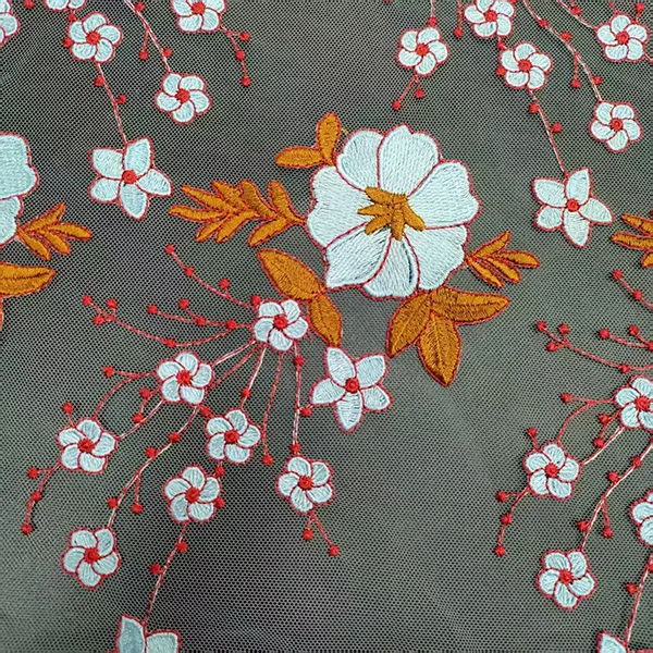 Vintage Multi Color Embroidery Mesh Lace Fabric For Dresses