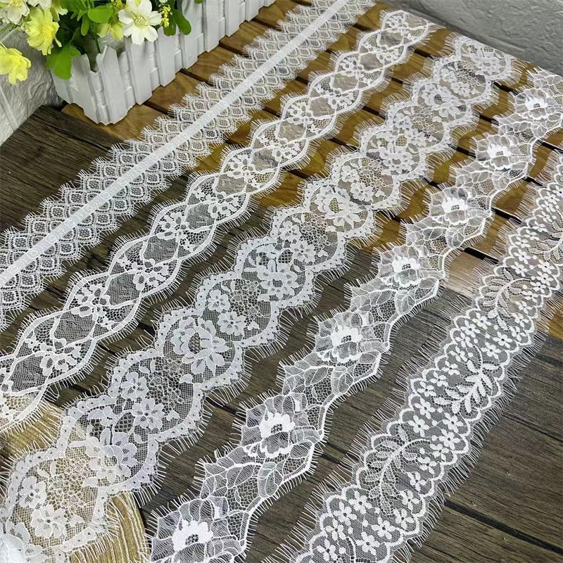Fan-shaped Nylon Eyelash Lace Trimming for Underwear Decoration Double Scalloped Eyelash Lace Trim