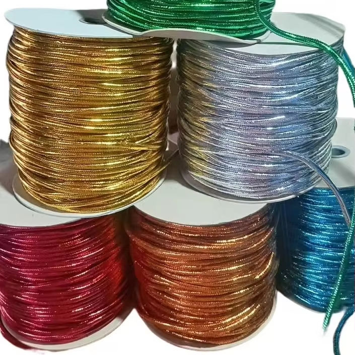 5 mm färgglad metallisk polyester rep smycken tråd metall snöre rep