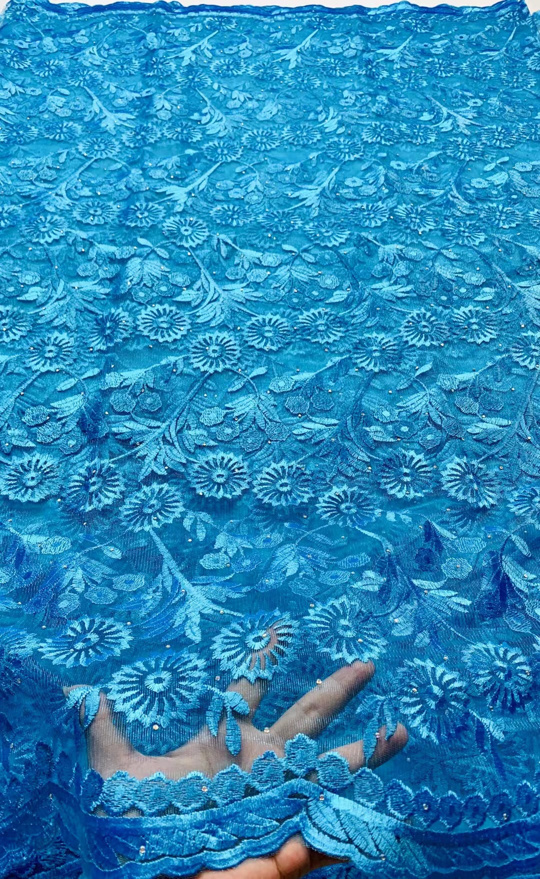 2021 Laser Cut African Polyester Lace Fabric With Sequins Nigeria Laces