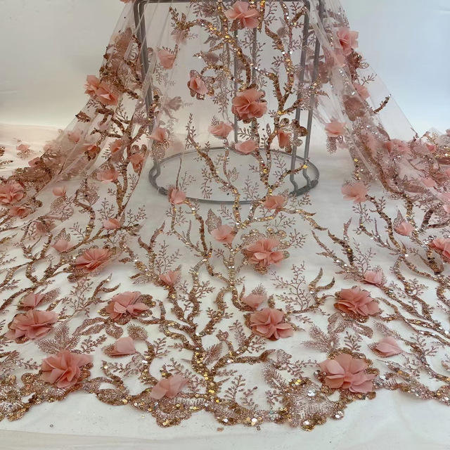 Pärlspets 2024 Mesh 3D -broderad applikation Blomma broderi tylltyg