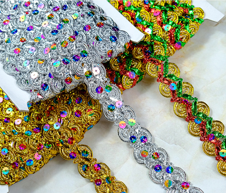 Klädtillbehör Guld och silver metallisk gräns spets trim metallguld paljetter broderi tatting spets trim