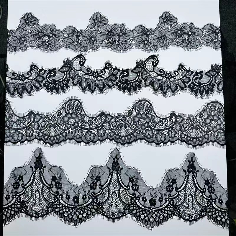 Fan-shaped Nylon Eyelash Lace Trimming for Underwear Decoration Double Scalloped Eyelash Lace Trim