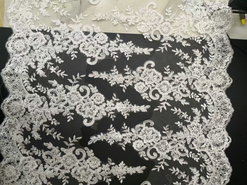 Luxury White Bridal French Lace Embroidered Bridal Lace Trim for Wedding Dress