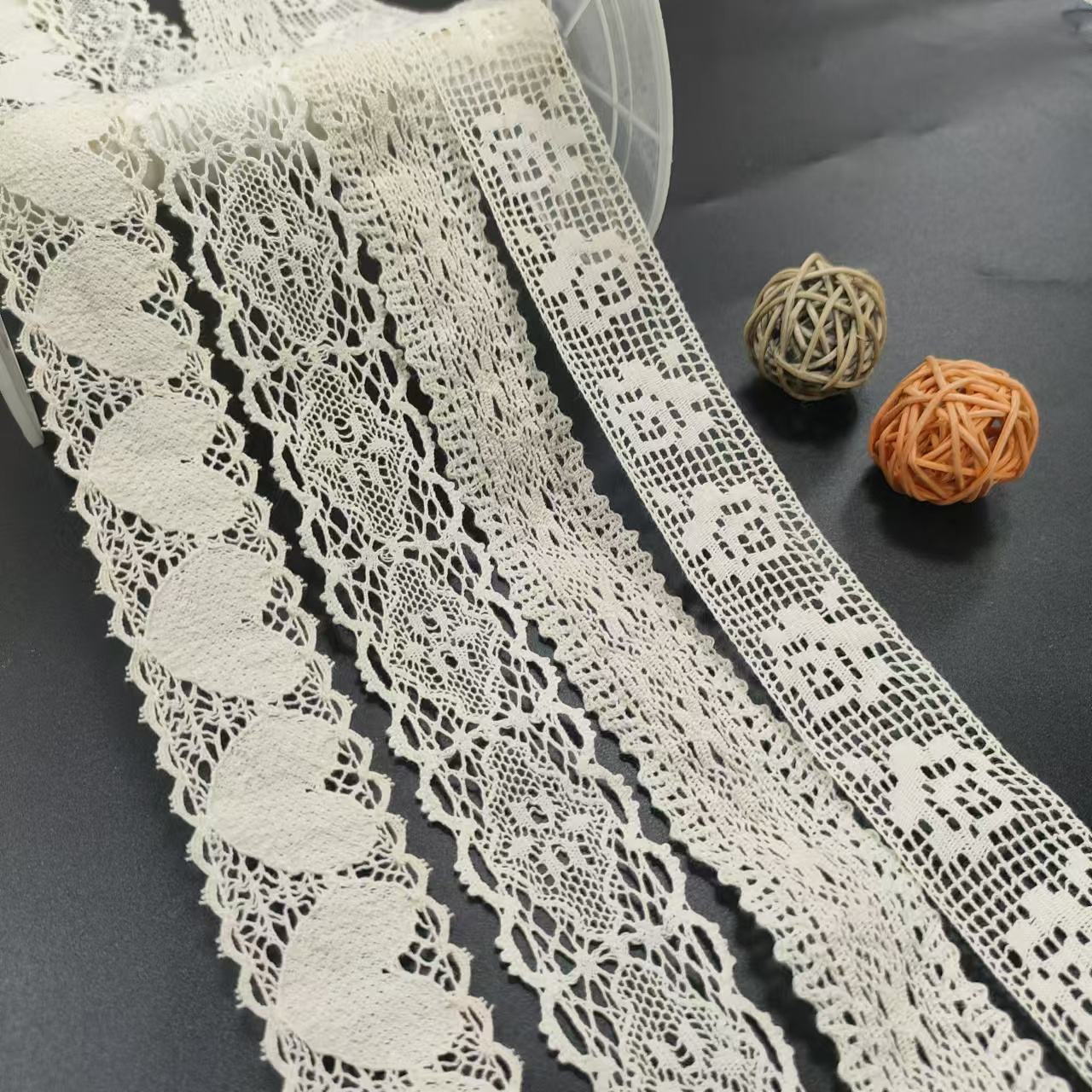 Vit 100% smal bomullsspets trim virkningsbroderi spetsar