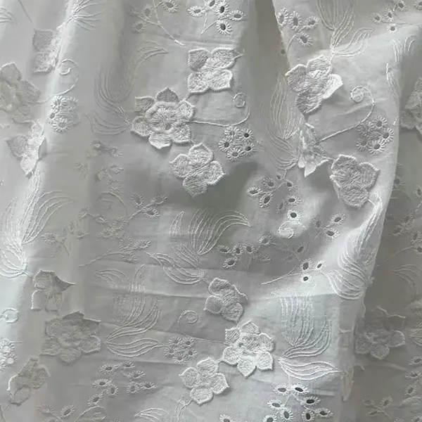 3D -blomma dekorerad 100% bomulls broderi spetsar med ögonhål