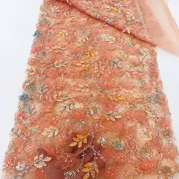 Lyxig 3D -broderi Sequin Lace Fabric Liturgical Lace Fabric