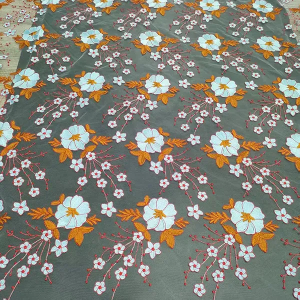 Vintage multi-color broderi Mesh spetstyg för klänningar