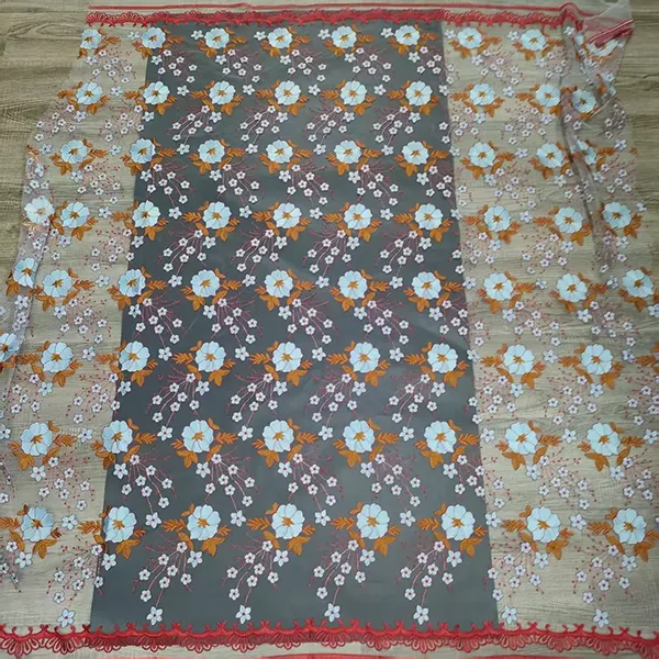 Vintage multi-color broderi Mesh spetstyg för klänningar
