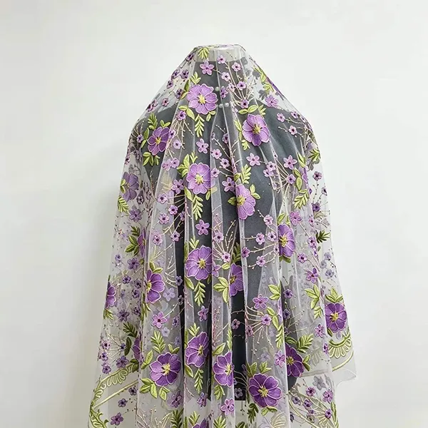 Vintage multi-color broderi Mesh spetstyg för klänningar