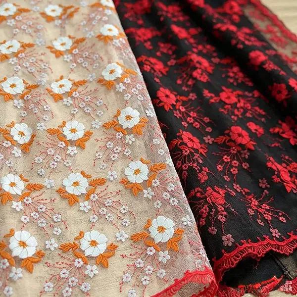Vintage multi-color broderi Mesh spetstyg för klänningar