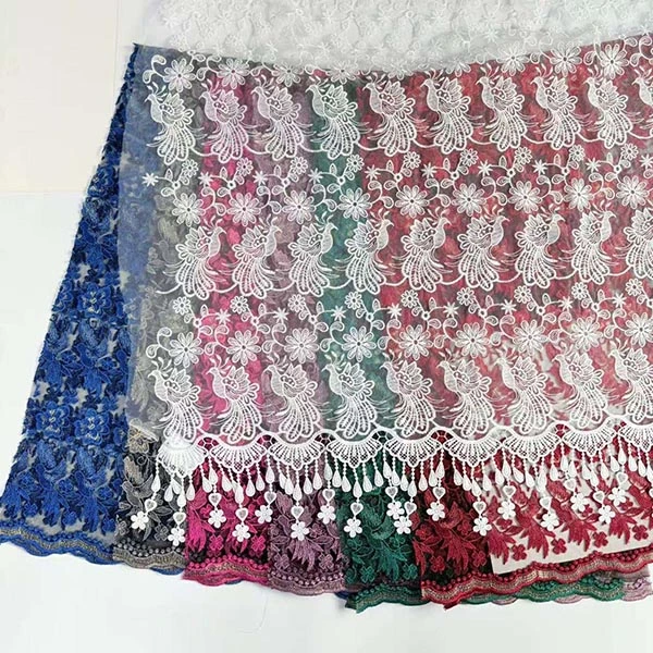 Grossist Vackra 3D Flower Beaded Billigt Textil Broderi Tyg Swiss Voile Spets Trim 2021