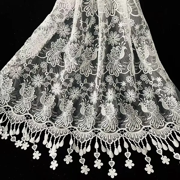 Broderi fåglar och blommor mönster kemisk spets broderi tulle tyg
